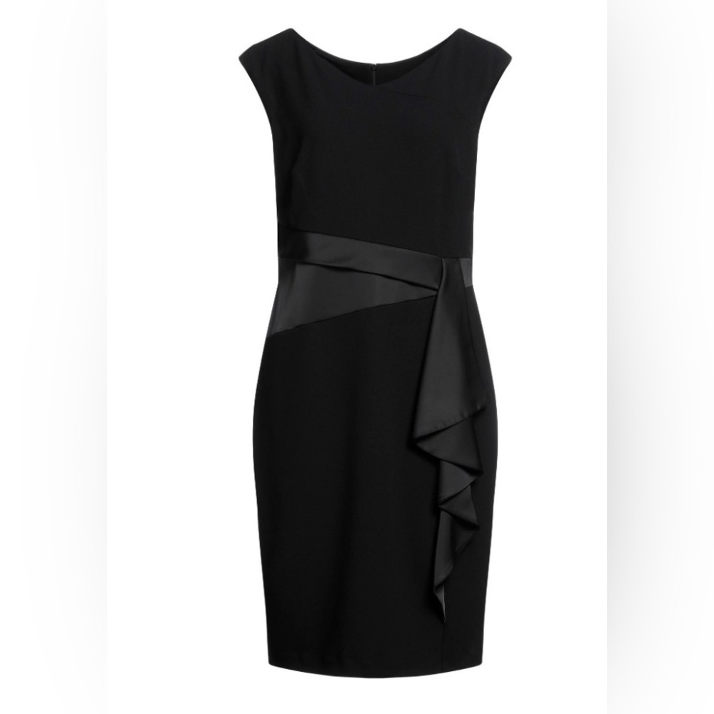 Joseph Ribkoff Black Draped Front Party Dress Size 12 Sleeveless Cocktail Sheath